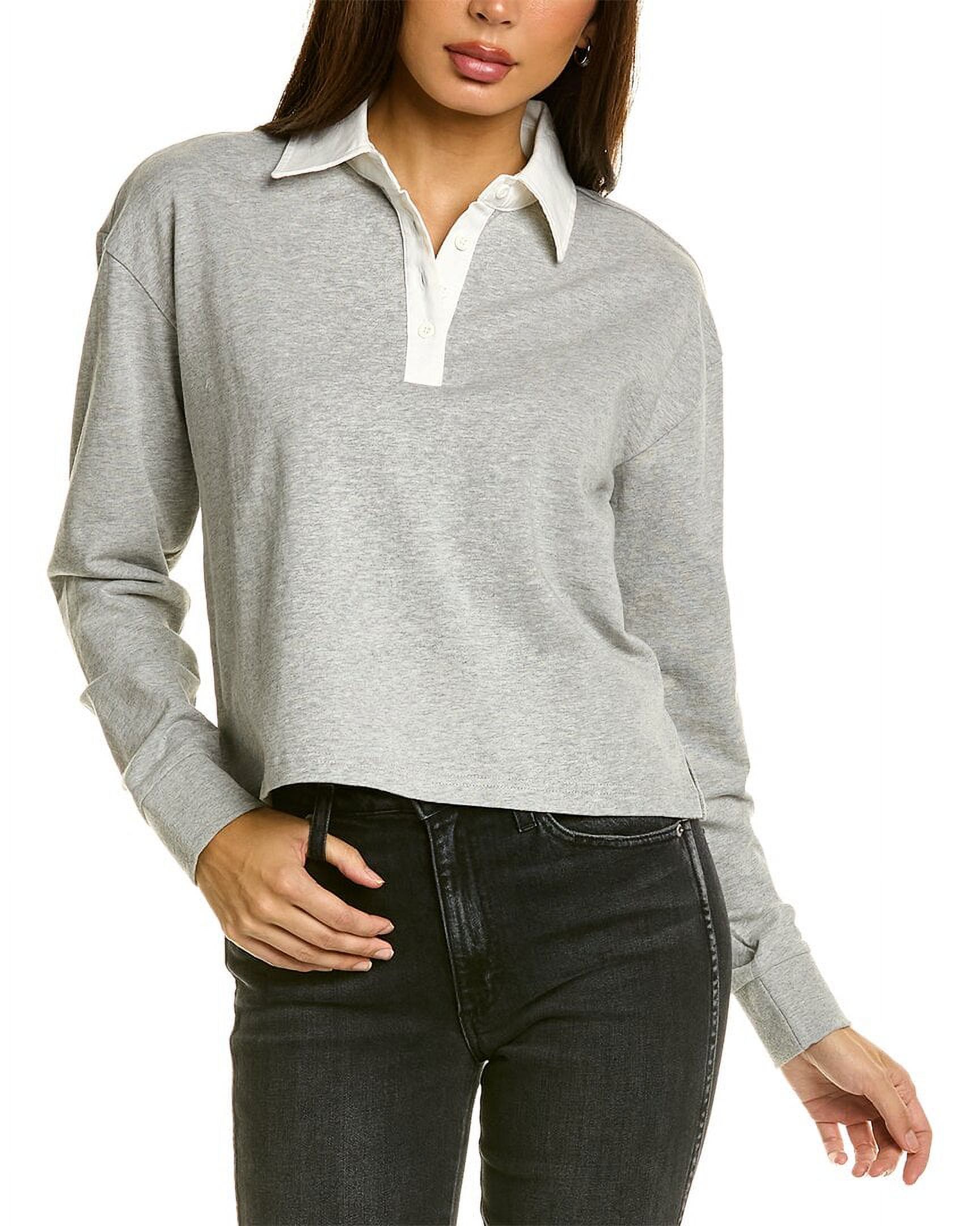 Onia womens Cropped Rugby Polo Shirt, S, Grey