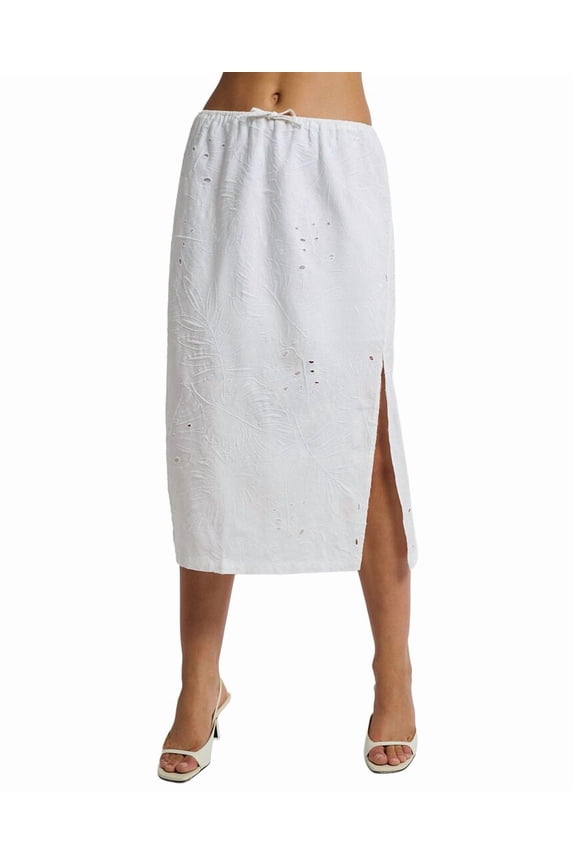 womens Linen-Blend Midi Skirt, m, White
