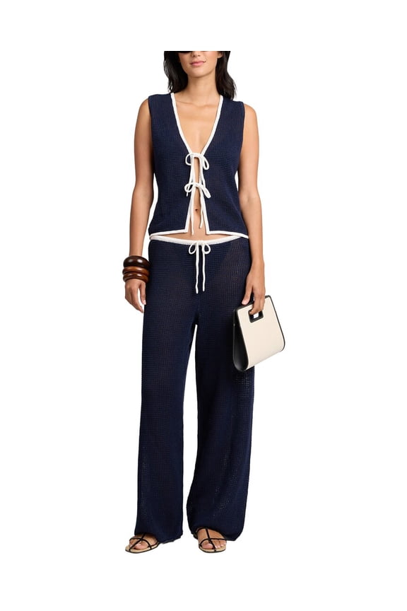 womens Linen Tie Front Tank, l, Blue