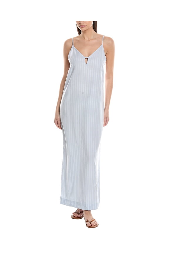 womens  V-Neck Linen-Blend Maxi Dress, XL, Blue
