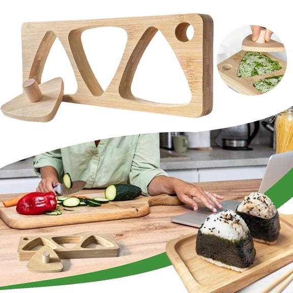 Onigiri Mold,Bamboo Wood Rice Ball Maker,3 in 1Rice Maker Mold, Triangle Rice Ball Making Kit for Family Picnic and Preparation,Home DIY Japanese Cuisine,Triangle Rice Ball Mold Once Quickly Make