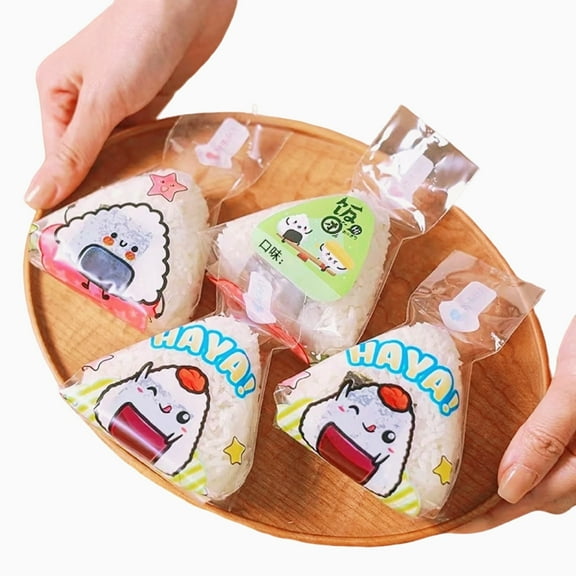 Onigiri Wrap Film 50 Pack Triangle Rice Ball Bags with Kawaii Stickers, Food Grade OPP Material for Bento, Picnic, Sushi Restaurant, Convenience Store Packaging