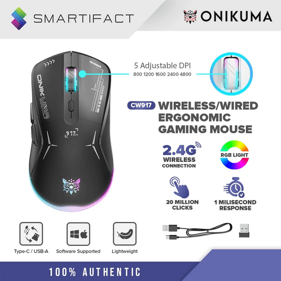 Onikuma Cw917 4800Dpi Wireless Gaming Mouse Game USB Gaming Mouse Led Color Breathing Light Design