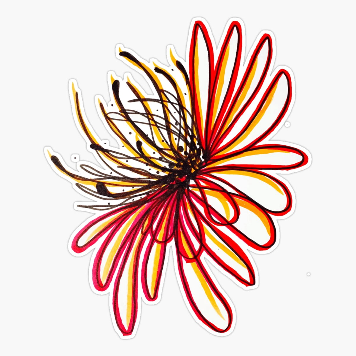 Onim Abstract Line Flower Red Sticker, Phone Decal Water Bottle ...
