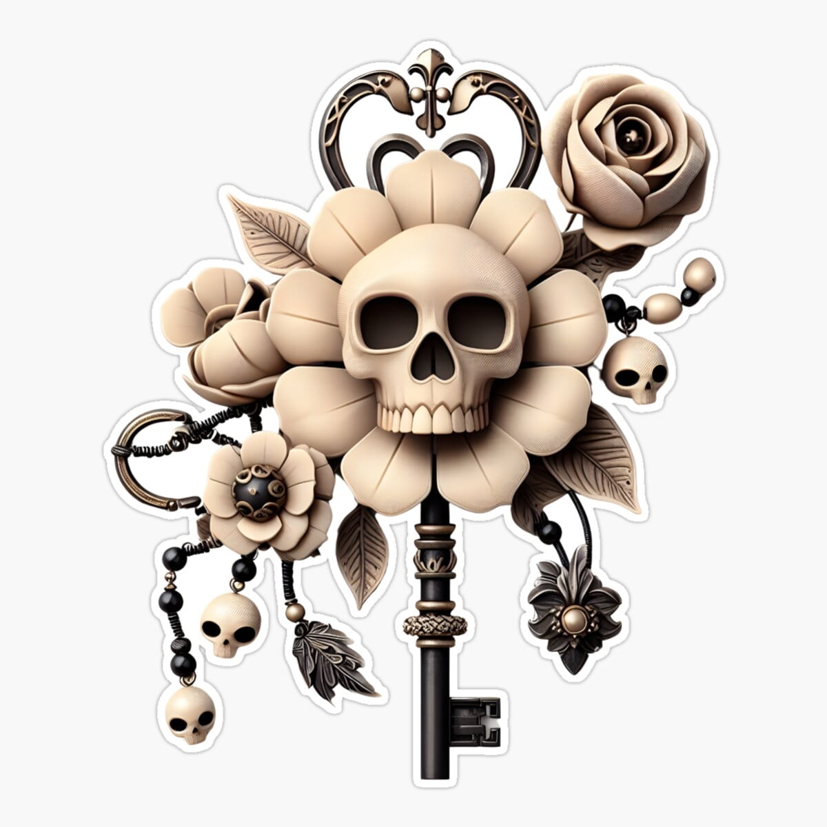 Onim Aesthetic Skull, Gothic Antique Key, 3D Sticker, Phone Decal Water ...