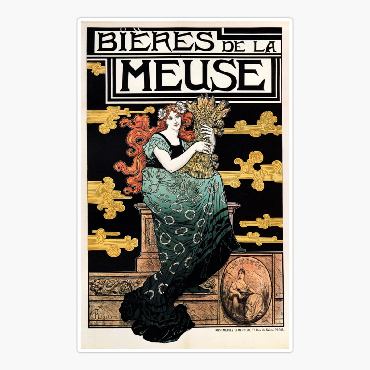 Lithography Sticker Onim Bieres De La Meuse C1896 By Marc Auguste Bastard French Art ...
