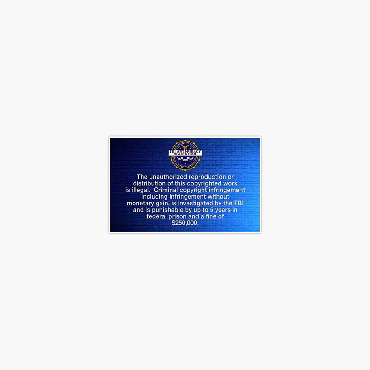 Onim FBI Piracy Warning Sticker - Walmart.com