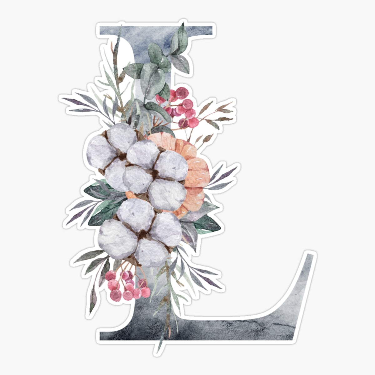 Onim Floral Letter L Graphic Sticker, Phone Decal Water Bottle Stickers ...