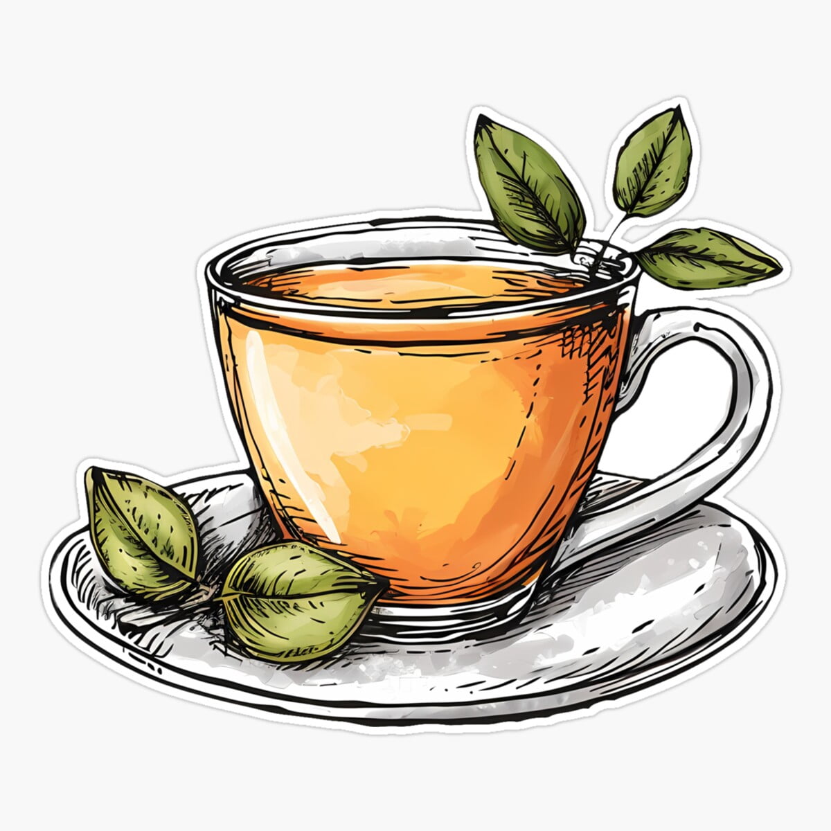 Onim Hot Cup Of Tea In A Clear Mug Beverage Hand Drawn Illustration ...