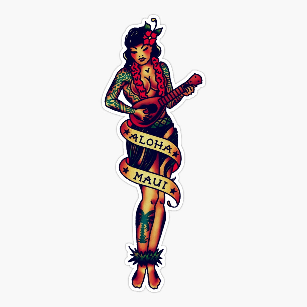 Onim Hula Girl Pinup - Aloha Maui Sticker, Phone Decal Water Bottle ...