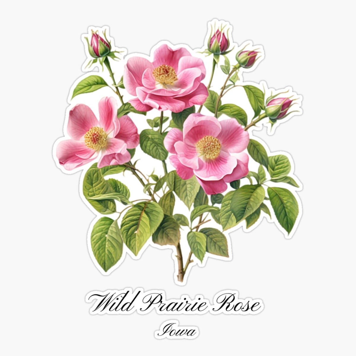Onim Iowa State Flower-Wild Prairie Rose Sticker, Phone Decal Water ...