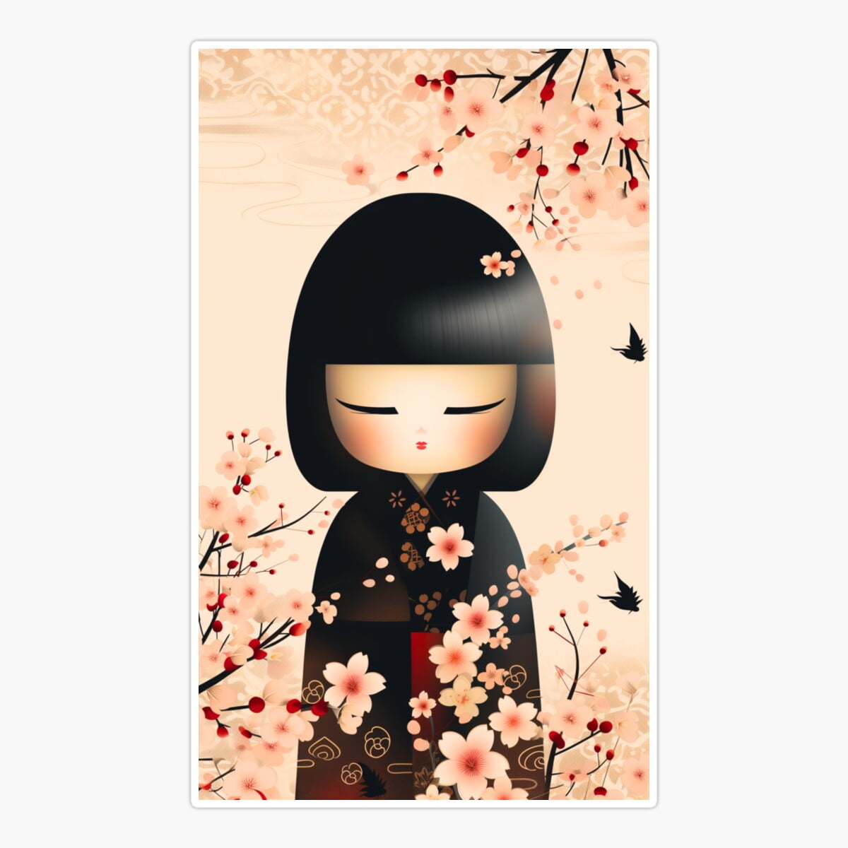 Fille japonaise kokeshi avec emporte-pièce en éventail