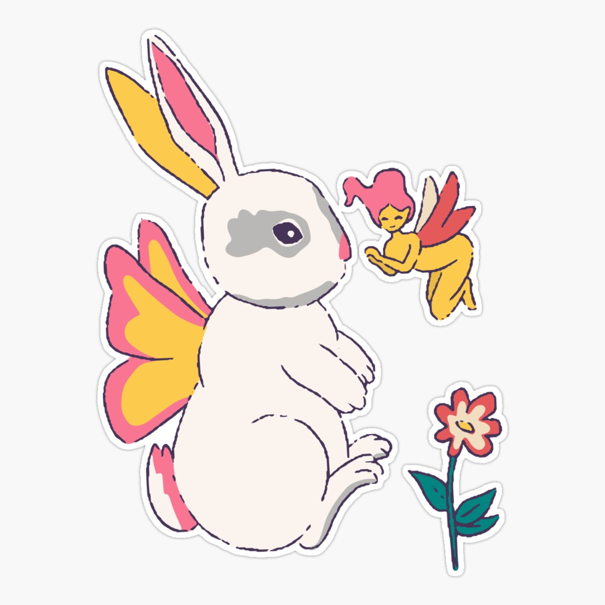 Onim Kawaii Cottage Core Rabbit And Fairy - Fairycore Sticker, Phone ...
