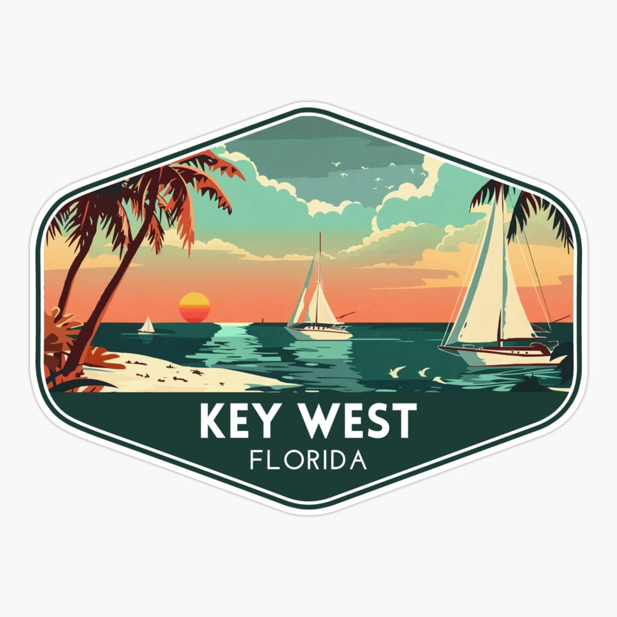 Onim Key West Florida Travel Art Sticker, Phone Decal Water Bottle ...
