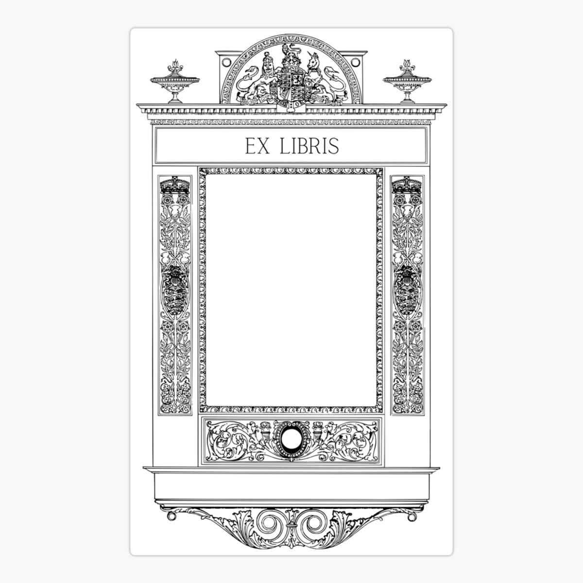 Onim Lion And Unicorn Frame Ex Libris Sticker, Phone Decal Water Bottle ...