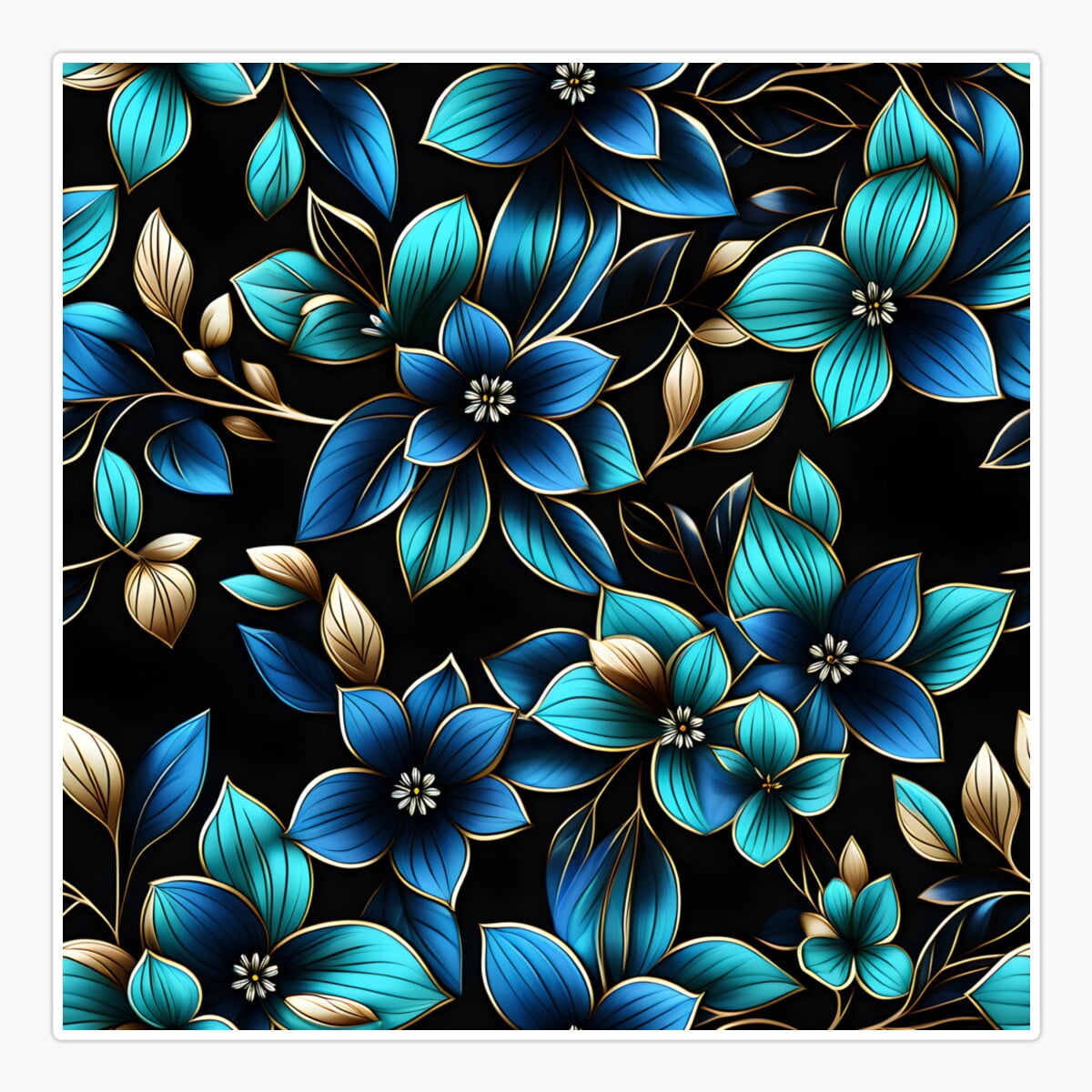 Onim Luxury Indigo, Turquoise & Gold Floral Pattern | Signature ...