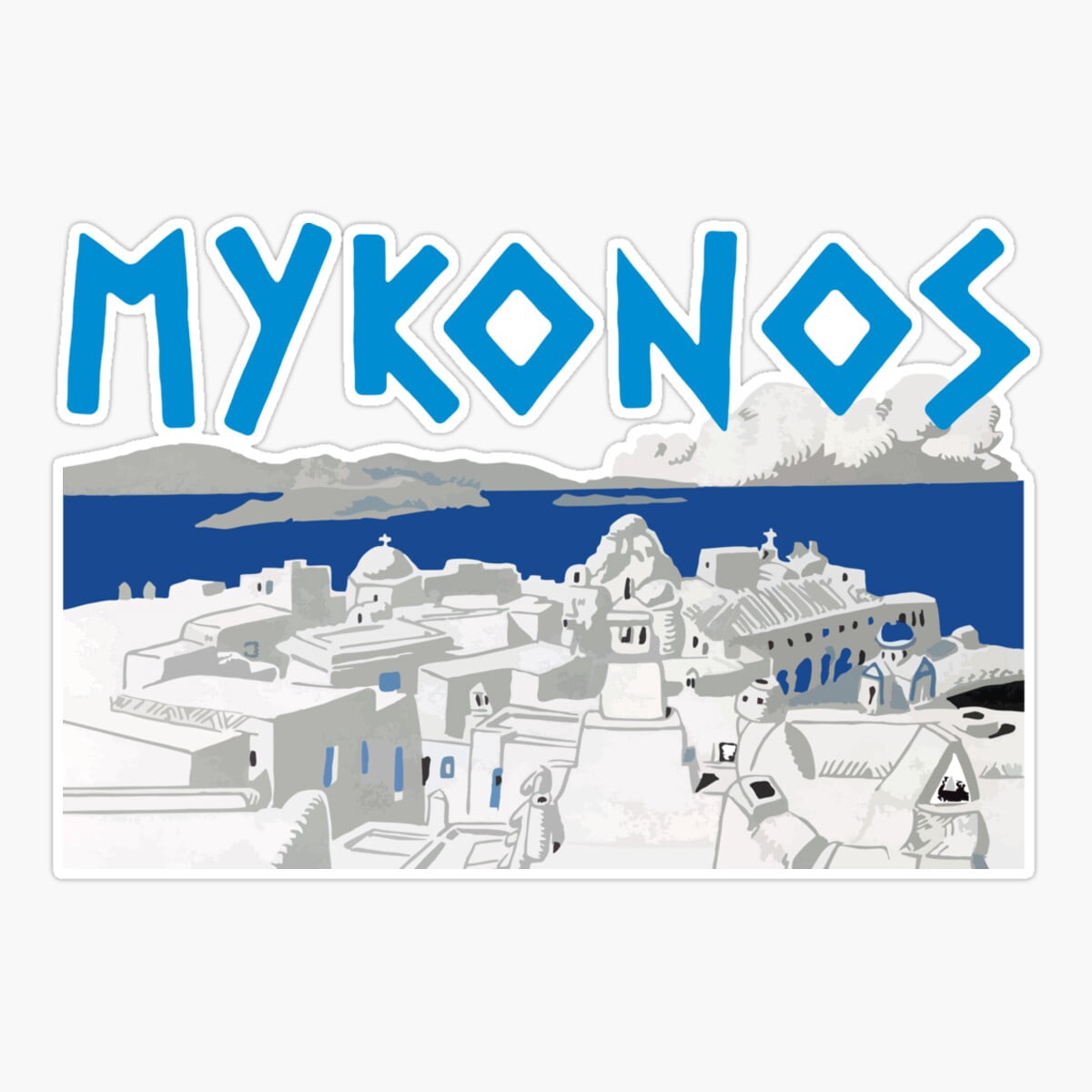 Mykonos Waterproof Vinyl Decal - 5 Inch Bumper Sticker For Car, Laptop, Window, Outdoor Use