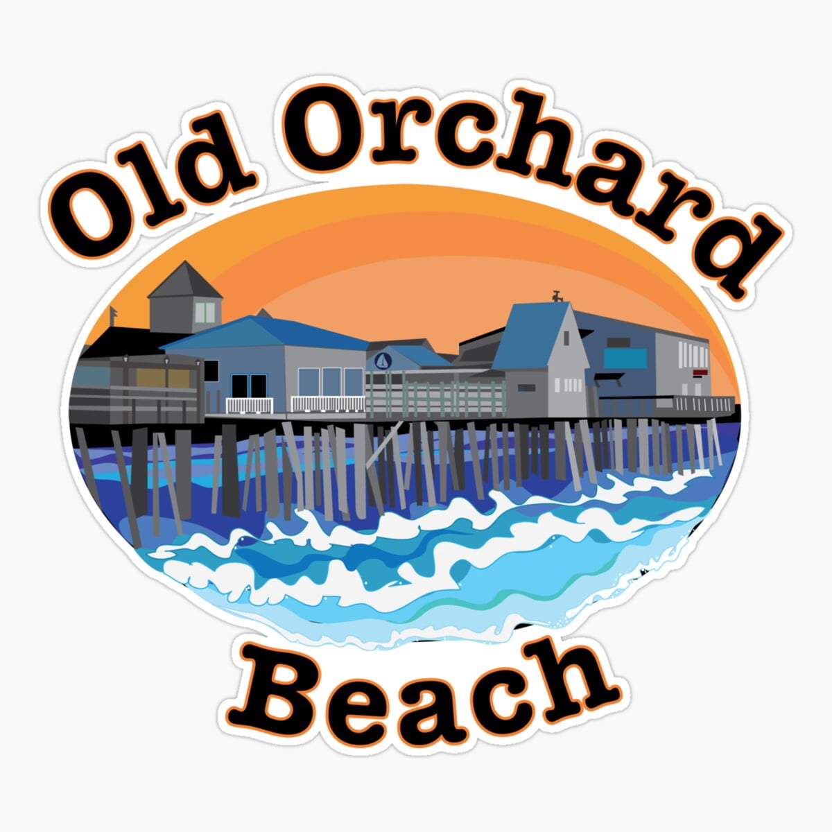 Onim Old Orchard Beach Pier Sticker, Phone Decal Water Bottle Stickers ...
