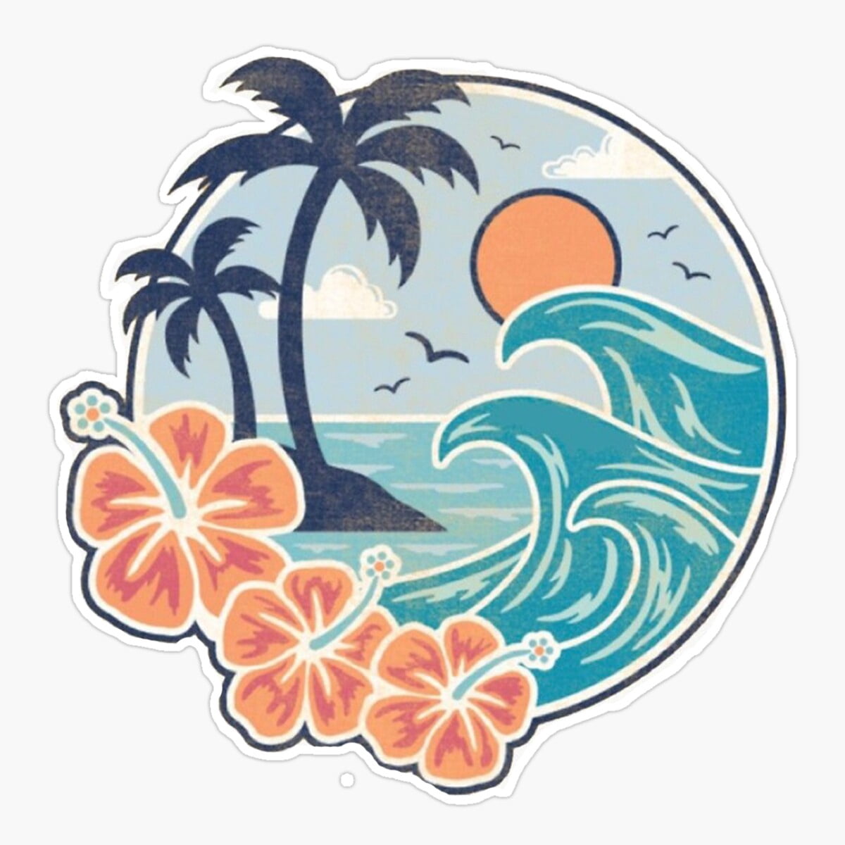 Onim Palm Tree Wave Ocean Sticker, Phone Decal Water Bottle Stickers ...