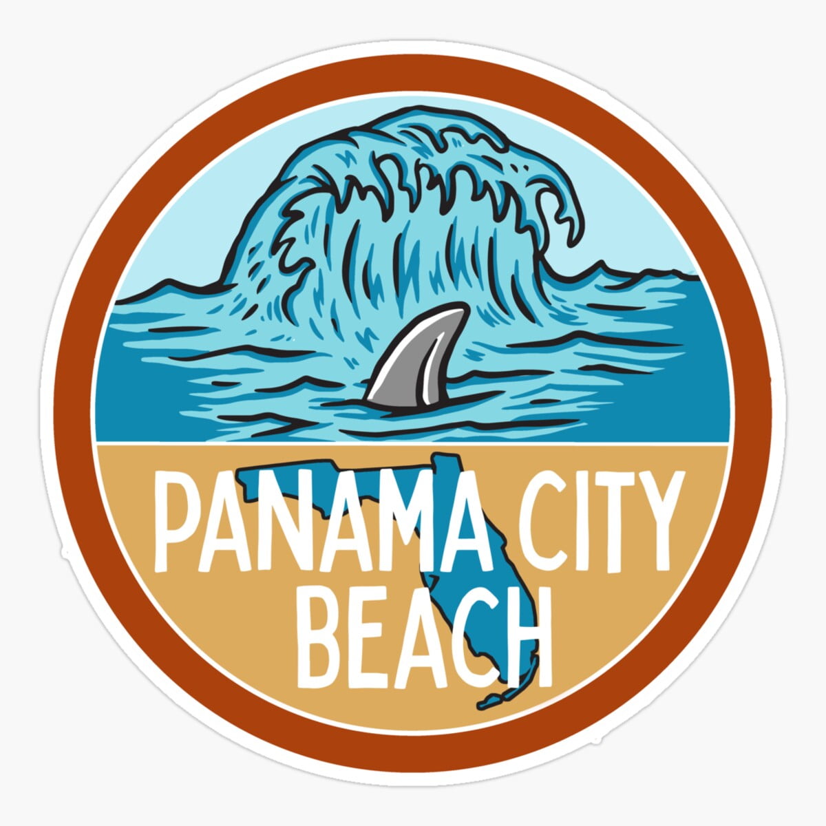 Onim Panama City Beach Florida - Retro Ocean Beach Wave And Shark Fin ...
