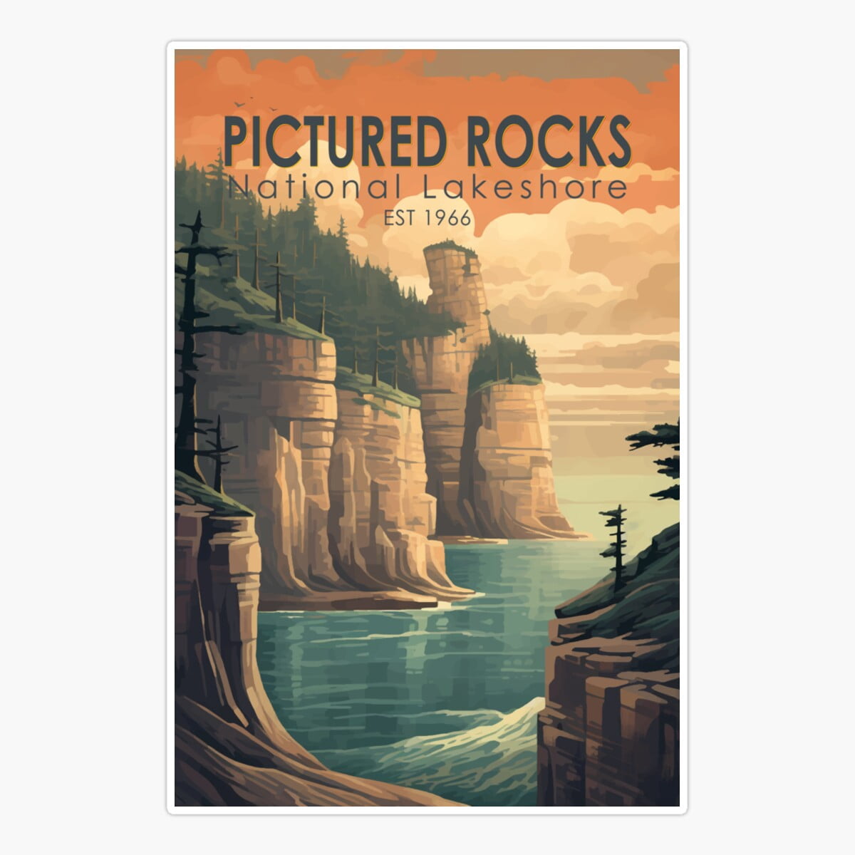 Onim Pictured Rocks National Lakeshore Travel Art Vintage Sticker ...