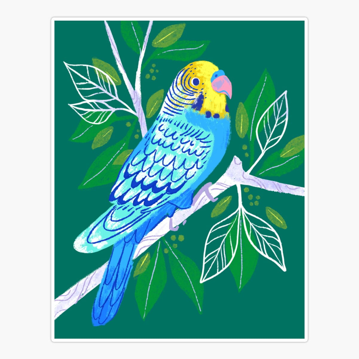 Onim Pretty Blue Parakeet Sticker, Phone Decal Water Bottle Stickers ...
