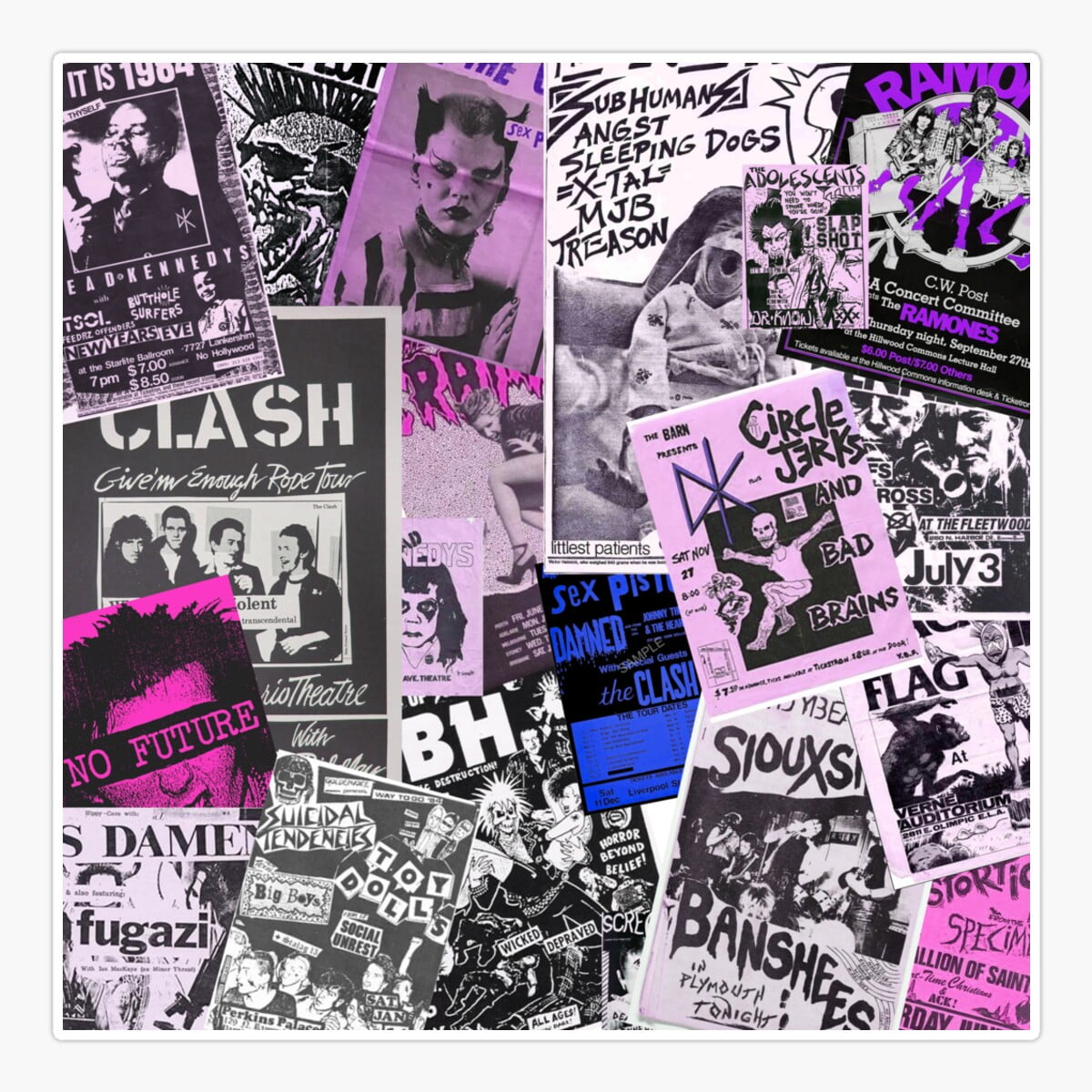 Onim Punk Rock Bands Flyers Collage Aesthetic Punk Colors Sticker ...