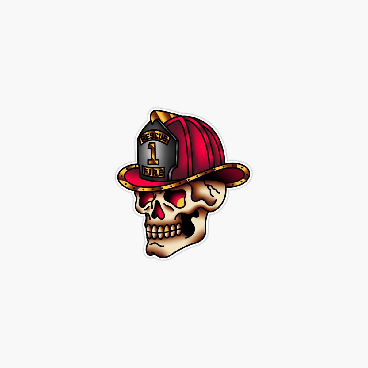 Onim Salty-Dog American Traditional Firefighter Skull 2023 Sticker ...