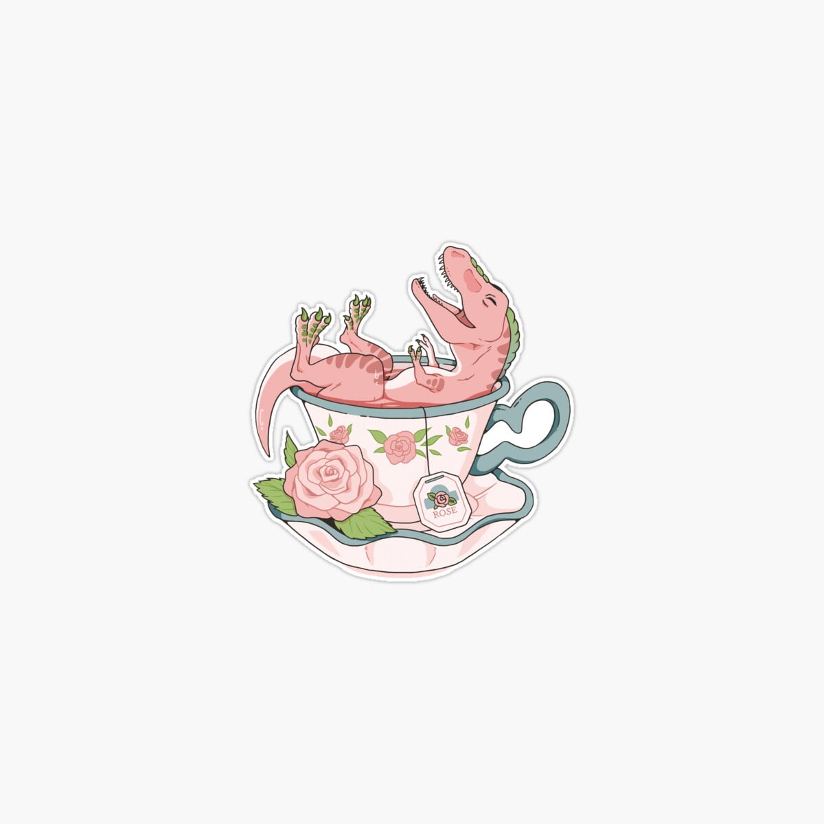 Onim Teacup Dinos: Rose Tea Rex Sticker, Phone Decal Water Bottle ...