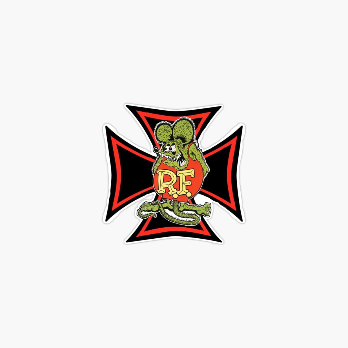 Onim maltese cross black red and rat fink Sticker - Walmart.com