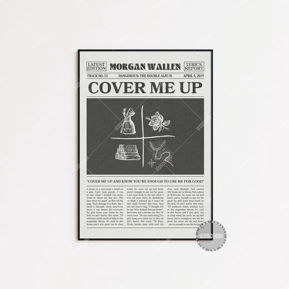 Onimhouse Poster Morgan Wallen Retro Newspaper Print, Cover me Up Poster, Lyrics Print, Morgan Wallen Poster, Dangerous: The Double Poster, , LC3 LESS353-UNFRAMED