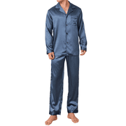 Onimisc Men Satin Silk Pajamas Sets Long Sleeve Sleepwear Button-Down PJs Sets Two-Pieces Loungewear with Pockets