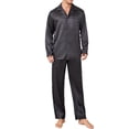 thumbnail image 1 of Onimisc Men Satin Silk Pajamas Sets Long Sleeve Sleepwear Button-Down PJs Sets Two-Pieces Loungewear with Pockets, 1 of 7