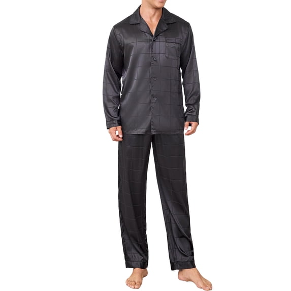 Onimisc Men Satin Silk Pajamas Sets Long Sleeve Sleepwear Button-Down PJs Sets Two-Pieces Loungewear with Pockets