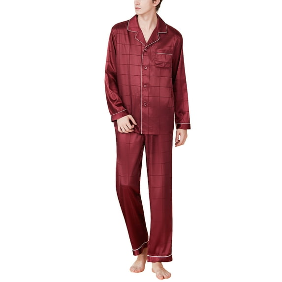 Onimisc Men Satin Silk Pajamas Sets Long Sleeve Sleepwear Button-Down PJs Sets Two-Pieces Loungewear with Pockets