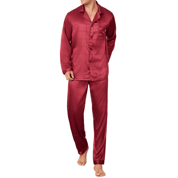 Onimisc Men Satin Silk Pajamas Sets Long Sleeve Sleepwear Button-Down PJs Sets Two-Pieces Loungewear with Pockets