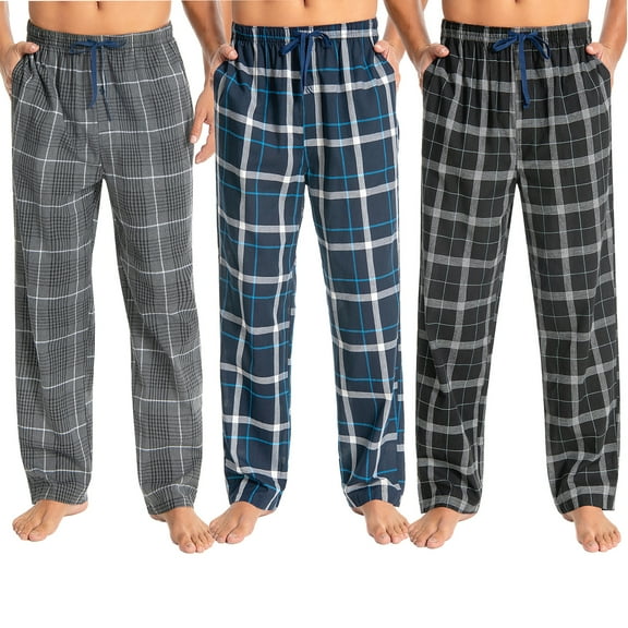 Onimisc Men's 100% Cotton Pajama Pants Lightweight Pjs Bottoms Sleepwear Bottom Pants with Pocket Drawstring 3-Pack