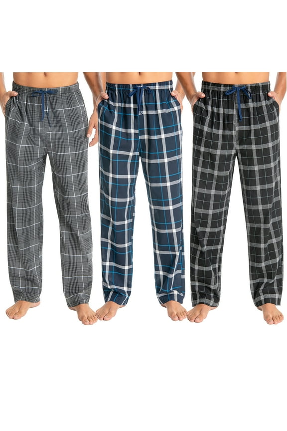 Men's 100% Cotton Pajama Pants Lightweight Pjs Bottoms Sleepwear Bottom Pants with Pocket Drawstring 3-Pack