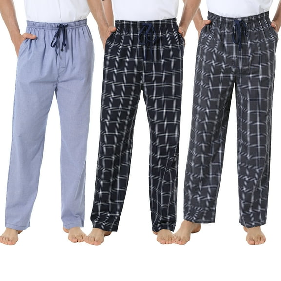 Onimisc Men's 100% Cotton Pajama Pants Lightweight Pjs Bottoms Sleepwear Bottom Pants with Pocket Drawstring 3-Pack