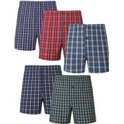 ONIMISC Men's Big and Tall Underwear 100% Cotton Boxer Shorts Classic Plaid Woven Boxers for men, 5 Pack