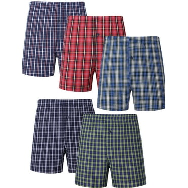 Onimisc Men's Big and Tall Underwear 100% Cotton Boxer Shorts Classic Plaid Woven Boxers for men, 5 Pack