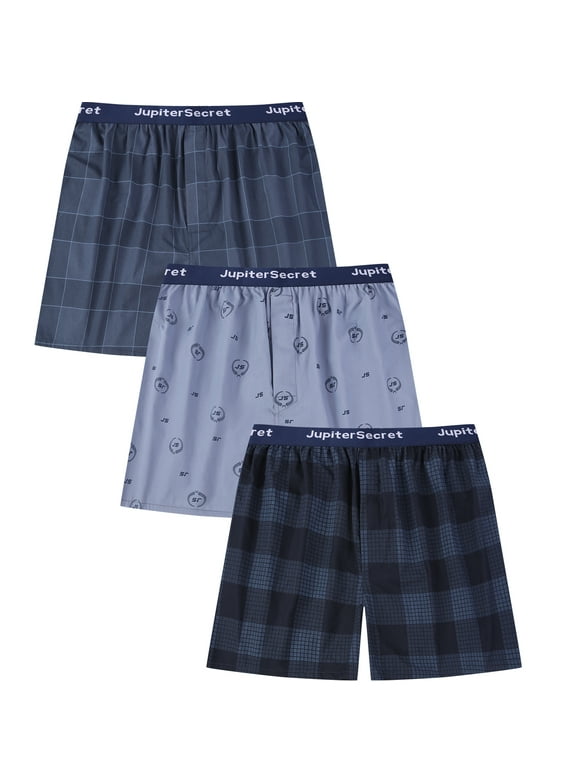 Men's Boxers Underwear 100% Cotton Printed Woven Boxers for Men Pack Boxer Shorts, 3 Pack