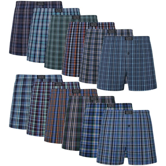 Onimisc Men's Boxers Underwear 100% Cotton Woven Boxers for Men Pack Boxer Shorts Assorted Colors, 12 Pack