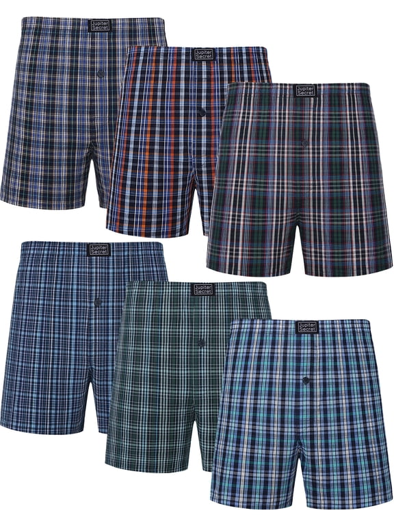 Men's Boxers Underwear 100% Cotton Woven Boxers for Men Pack Boxer Shorts Assorted Colors, 6 Pack