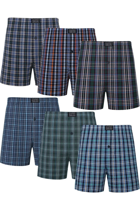 Men's Boxers Underwear 100% Cotton Woven Boxers for Men Pack Boxer Shorts Assorted Colors, 6 Pack
