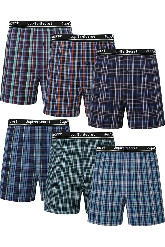 Men's Boxers Underwear 100% Cotton Woven Boxers for Men Pack Boxer Shorts Assorted Colors, 6 Pack