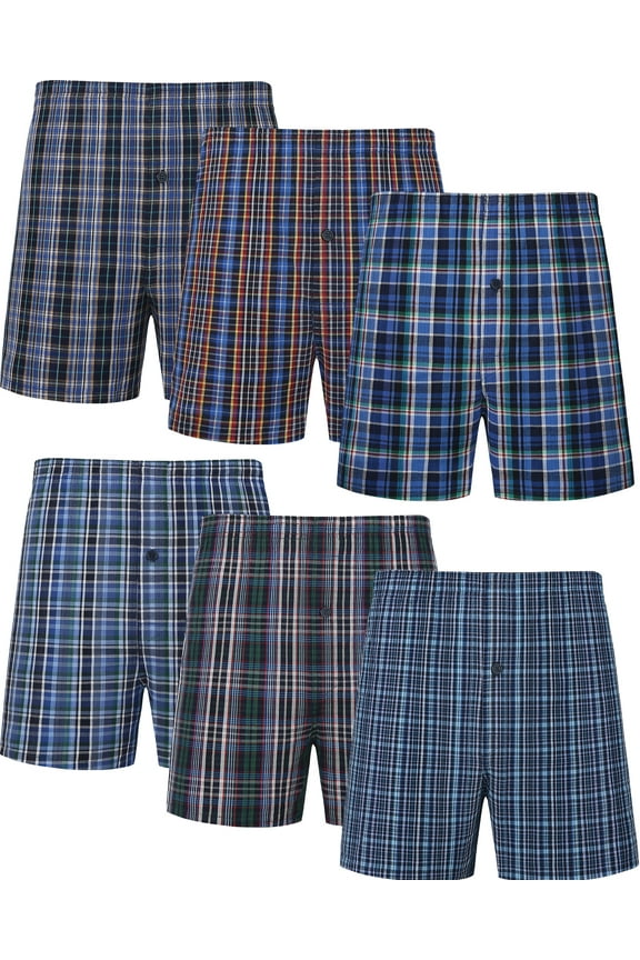 Men's Boxers Underwear 100% Cotton Woven Boxers for Men Pack Boxer Shorts Assorted Colors, 6 Pack