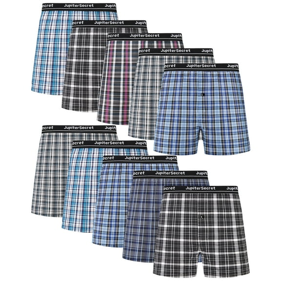 Onimisc Men's Woven Boxer Shorts Cotton Plaid Boxers for Men Underwear with Button Fly, 10 Pack