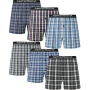 Onimisc Mens Woven Boxer Shorts Cotton Plaid Boxers for Men Underwear with Button Fly, 6 Pack