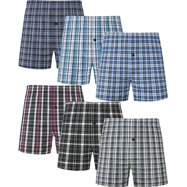 Onimisc Men's Woven Boxer Shorts Cotton Plaid Boxers for Men Underwear with Button Fly, 6 Pack